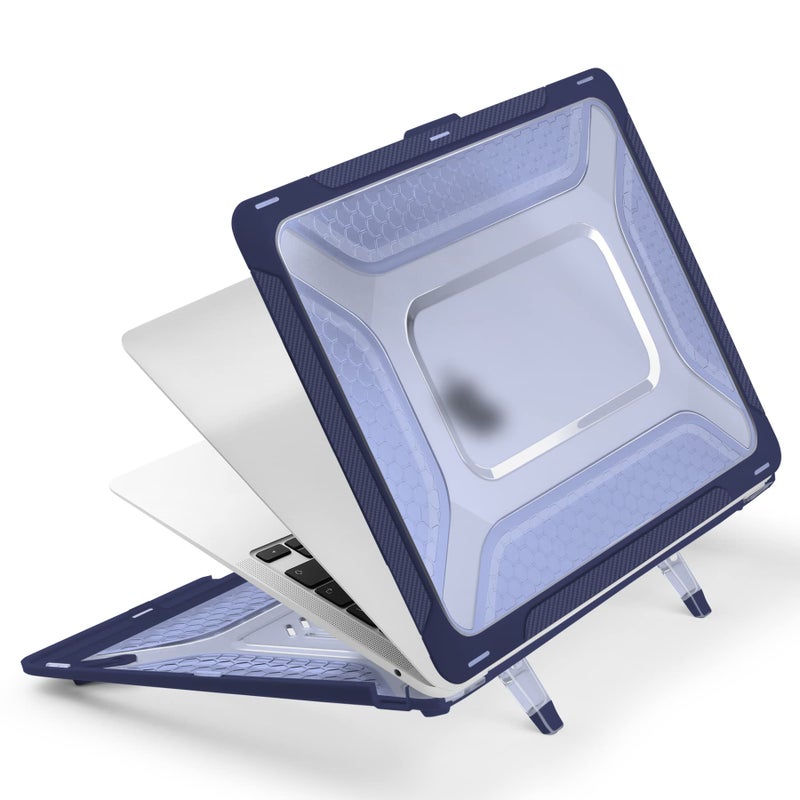 Batianda Protective Case for MacBook Air 13 inch 2020 2019 Release A2337 M1 A2179 A1932 with Touch ID Heavy Duty Honeycomb Hard Shell with Slim TPU Bumper and Fold Kickstand & Keyboard Cover Navy Blue - Image 2